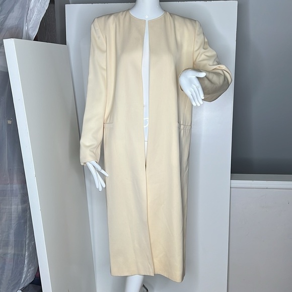 I.Magnin Sz 46 Cream Ivory Lana Wool Open Coat - Picture 1 of 15